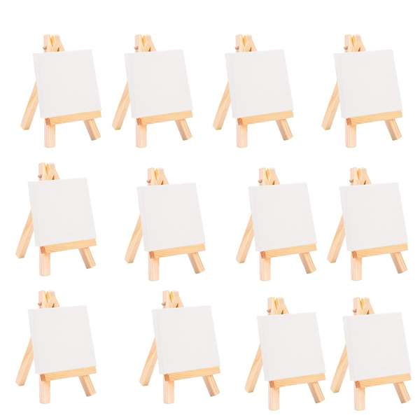 12pcs Artists 6 Inch Mini Easel +4 Inch X4 Inch Mini Canvas Set Painting  Kids Craft DIY Drawing Small Table Easel for School