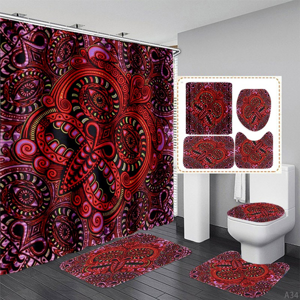Shower Curtains Sets Kits Bathroom, Red Bandana Print Shower Curtain