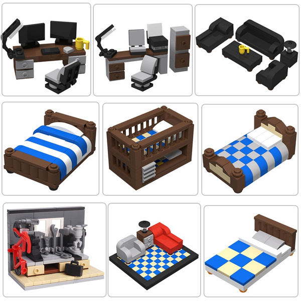 MOC Bricks Computer Table Sofa Bed Workbench Models Building Blocks ...