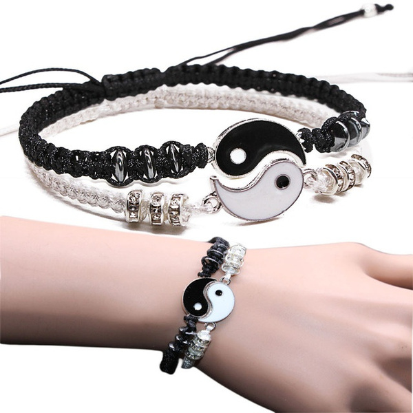 Best Friend Bracelets for 2 Matching Yin Yang Adjustable Cord Bracelet for Bff Friendship Relationship Boyfriend Girlfriend Couple Gifts