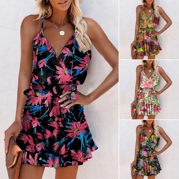 Women Dresses Flower Printed Pocket Short Sleeve Summer Slim Fit Casual  Dress | eBay