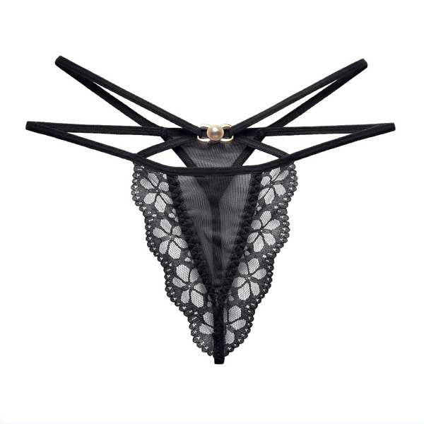 Sexy temptation low waist cross lace thong female Pearl transparent ...