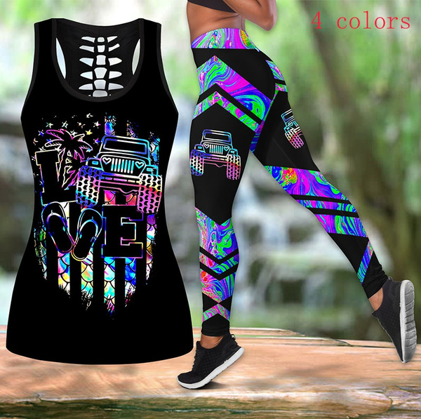 Race Car Girl Yoga Outfit for Women Fashion 3D Printed Workout Leggings  Fitness Sports Gym Running Lift The Hips Yoga Pants Tank Top Yoga Set