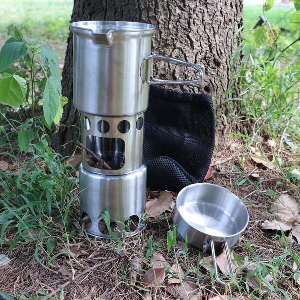Outdoor Camping Cookware Set with Wood 