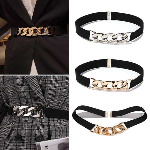 Womens Fashion Elastic Belt Waistband Elastic Decorative Buckle