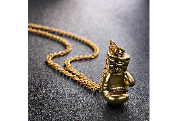 Men's Gold Stainless Steel Boxing Gloves Pendant Necklace free Box Chain  Gift | eBay