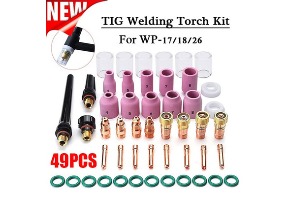 49pcs TIG Welding Torch Stubby Gas Lens #10 Pyrex Glass Cup Kit For WP-17/18/26