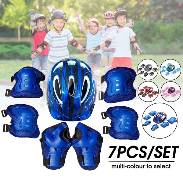 7Pcs/Set Boys & Girls Kids Skate Cycling Bike Safety Helmet Knee Elbow Pads AT 