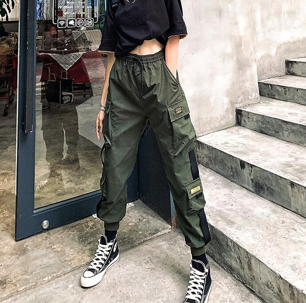 Women Cargo Pants Harem Pants Fashion Punk Pockets Jogger Trousers