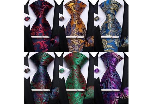 Classic Mens Necktie for Business Paisley Silk Tie with Tie Clip