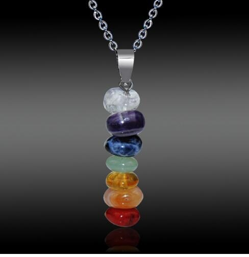 CSJA New Reiki Chakra Necklace 7 Chakras Stone Pendant Wider 3D Symbol Yoga Jewellery Healing Charm