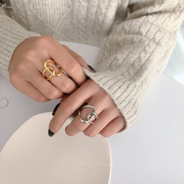1 unidad, 2020, anillos de Metal dorados a la moda para mujer ...