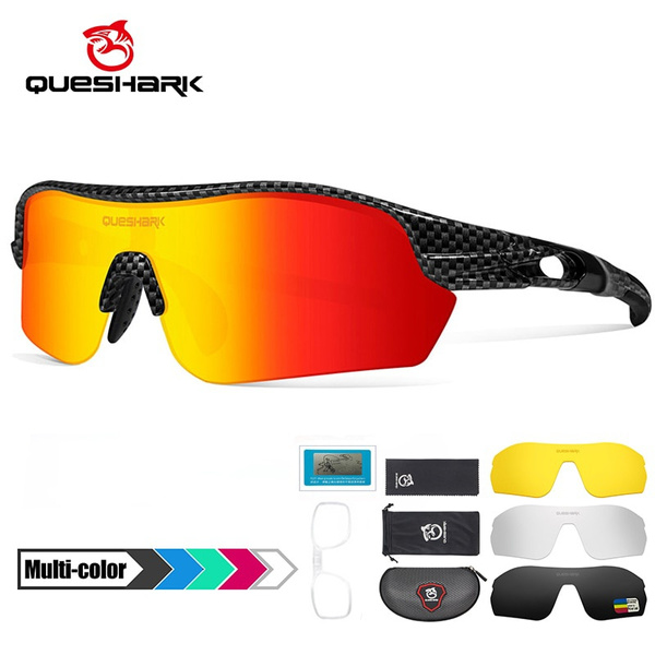 Queshark Polarized Sports Sunglasses with 4 Interchangeable Lenses for Men Cycling  Running Driving Fishing Golf Baseball Glasses QE47