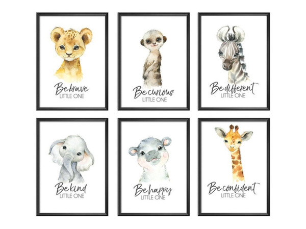 6 Panels Love Quotes with Baby Animals Poster Nordic Style Canvas Art ...