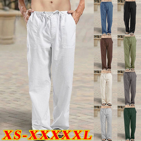 Buy Mens Casual Linen Pants Loose Fit Lightweight Drawstring Summer Beach  Yoga Pants Long Trousers, White, X-Large at Amazon.in