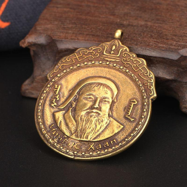 Mongolian Original Pure Brass Genghis Khan Holy Head Pendant Retro Do ...