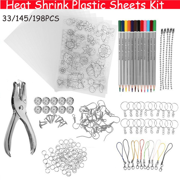 Shrinky Art Paper Heat Shrink Sheet Plastic Kit Hole Punch