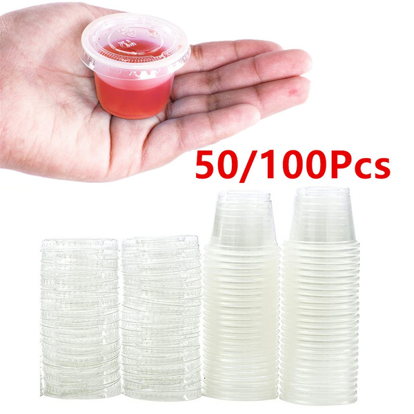 20/50Pcs/100Pcs Mini 1oz Clear Disposable Plastic Sauce Cups with Lids for  Restaurants, Party Supplies, Dips