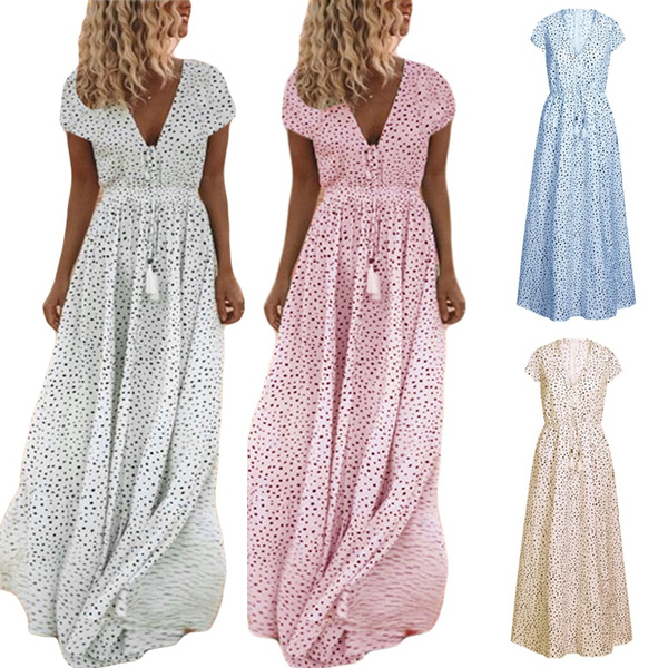 POLERO Women's V-Neck Wrap Waist Maxi Dress - Short Sleeve Summer Sundress With Pockets - View #3