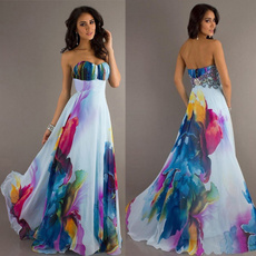 fulldre, sleeveless, Print Dresses, Evening Dress