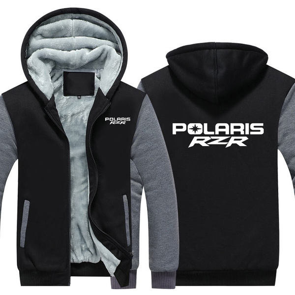 Polaris RZR Logo Winter Thicken Printed Hoodie Men Warm Zipper