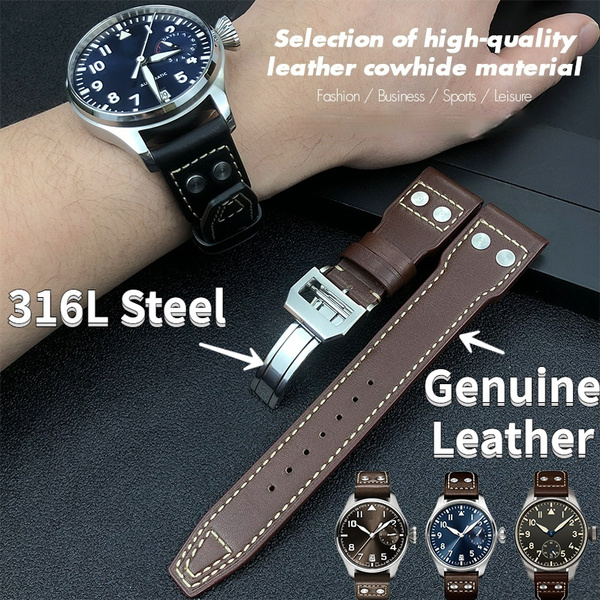 22mm High Quality Genuine Leather Rivets Watchband Fit For IWC Big Pilot  Spitfire TOP GUN Brown Black Cowhide Watch Strap Band Accessories | Wish