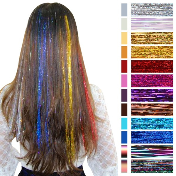 100Pcs Strands Hair Tinsel Extensions Sparkling Shiny Colored Bling ...