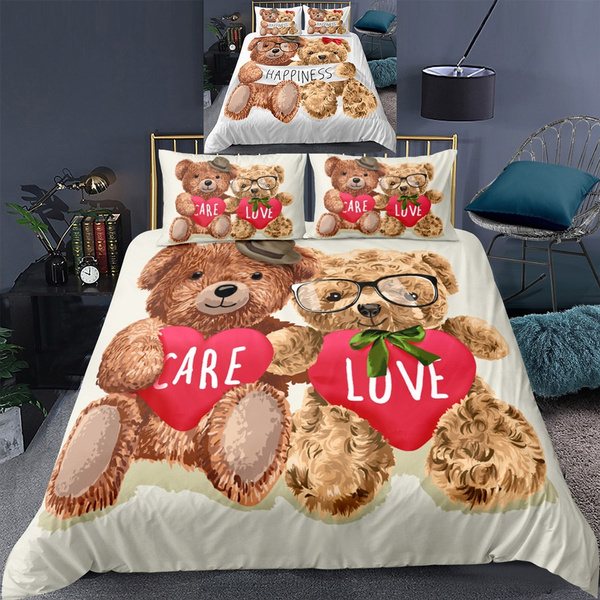 Lovers Bear Print Bedding Set Couple Toy Duvet Cover Comforter Cover UK