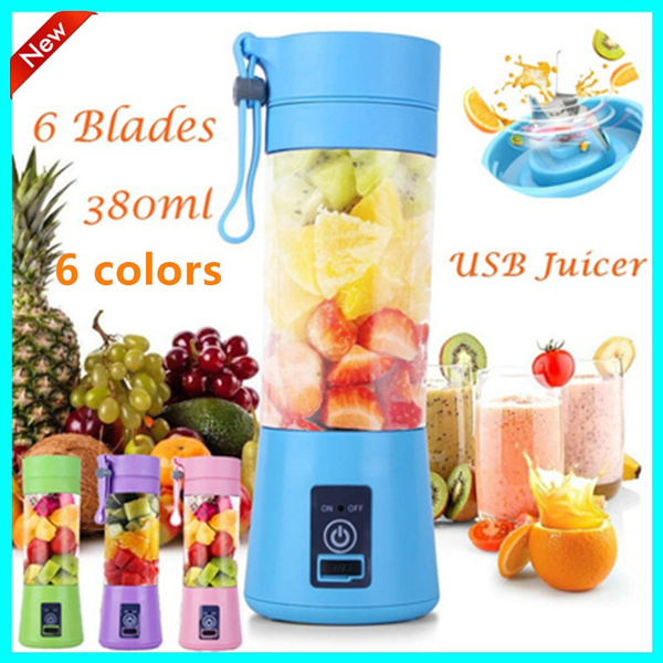 380ml 2/4/6 Blades Mini USB Rechargeable Portable Electric Fruit Juice  Maker Blender Machine Sports Bottle Portable Juicer
