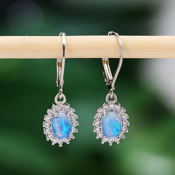 New 925 Silver Aquamarine Wedding Dangle Drop Earrings Bridal Women Jewelry
