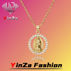 virginmaryrhinestone, crystal pendant, 18k gold, Jewelry