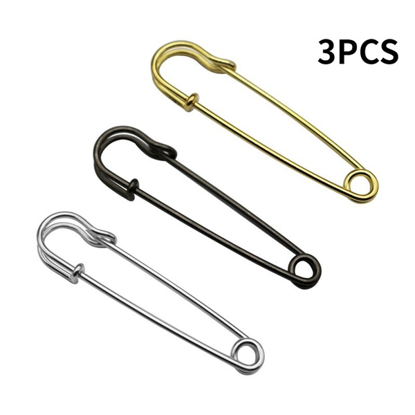 3PCS Large Heavy Duty Metal Safety Pins Brooch Pins Fastening
