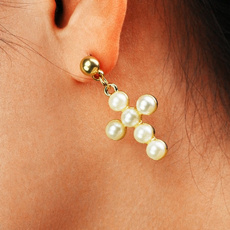 crossearring, stainless steel earrings, Pearl Earrings, vintage earrings