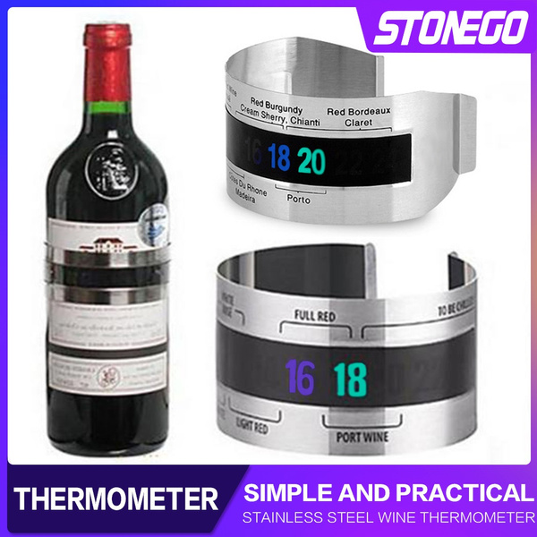 Stainless Steel Wine Thermometer (4--24'C) ，shows your wine temperature,  also marks the best serving temperature for different types of wine. Wine  Thermometer Smart Wine Bottle Snap Button Thermometer LCD Display Clip  Champagne