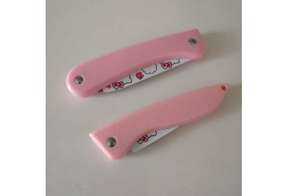 Stainless Steel Folding Knife Cute Cat Print Princess Pink Kitchen Paring  Knife Pocket Self-defense for Girls Gift