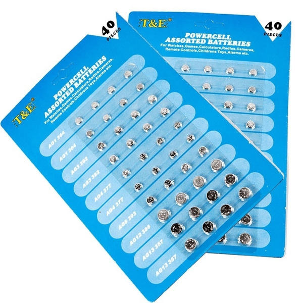 New 40pc/set Assorted Button T&E Cell Watch Batteries AG1/3/4/5/12/13 Mixed Wish