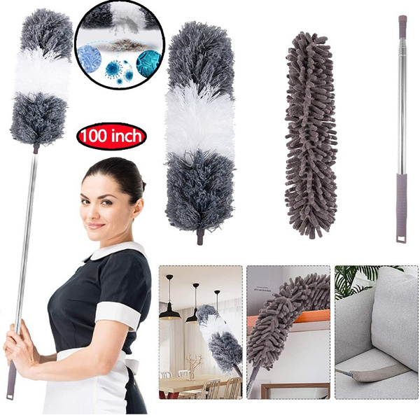 Microfiber Telescoping Duster with Extension Pole 100 inch Extendable Cobweb Duster Bendable
