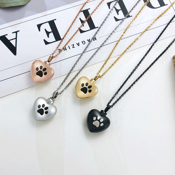 Pet Cremation Jewelry for Ashes Pendant Paw Print Heart Urn Memorial ...