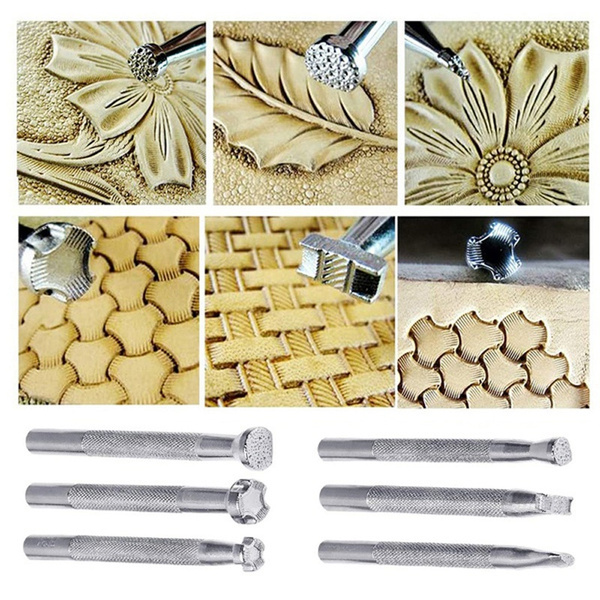 Jupean Leather Stamping Tools Leather Working Saddle Making Stamps Set  Special Shape Stamp Punch Set Carving Leather Craft Stamp Handmade Art Tools  6 Pcs