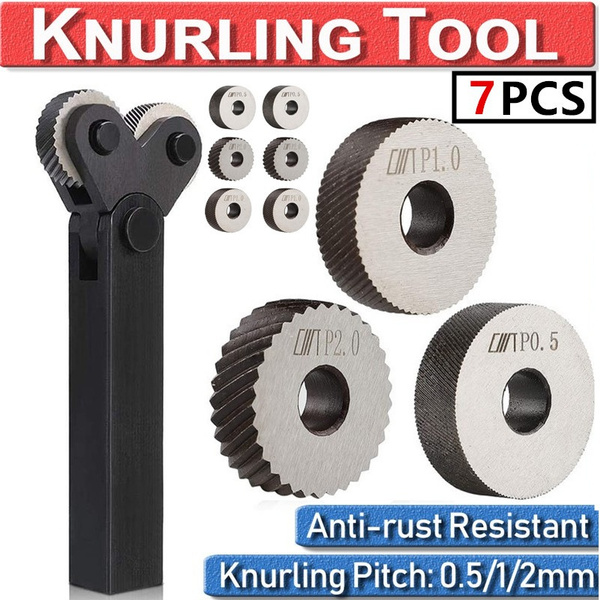 7pcs Steel Knurling Tool Diagonal Dual Wheel Coarse Linear Knurl Holder Set 