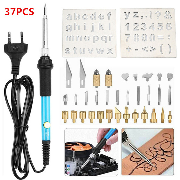 37PCS 60W Wood Burning Pen Tool Soldering Stencil Iron Craft Set