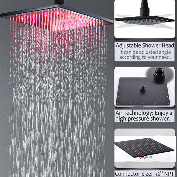 LED Changing Square 16 inch Square Rainfall Shower Head with LED Light