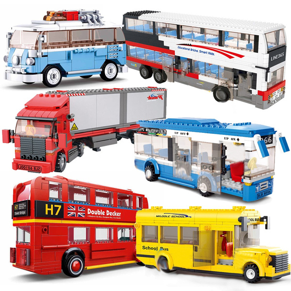 City Bus Garage School Bus Cargo Transport Truck Building Blocks Sets ...