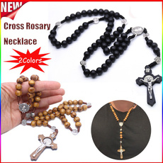 woodbeadnecklace, Cross necklace, Elegant, religiousnecklace