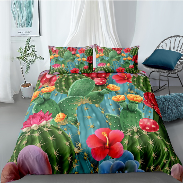 3d Colorful Cactus Pattern Bedding Set Succulent Plants Duvet Cover And Pillowcases Comforter Cover Quilt Cover Set Au Uk Us Eu Single Twin Double Full Queen King Size Home Decor Bedclothes Wish