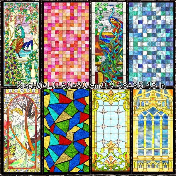 European Stained Glass Stickers Church Frosted Static Window Film Privacy