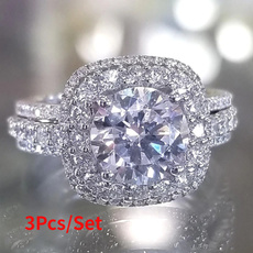 Sterling, Engagement Wedding Ring Set, Bridal Jewelry Set, Wedding