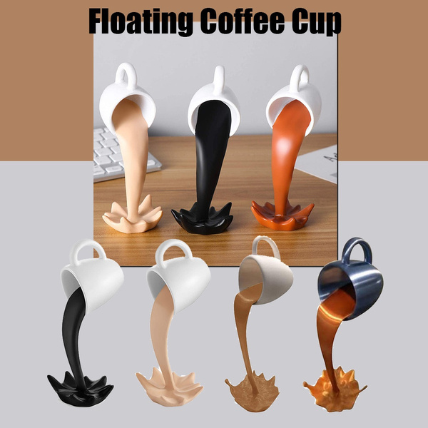 3D Art Floating Coffee Cup Sculpture Pouring Liquid Splash Mug