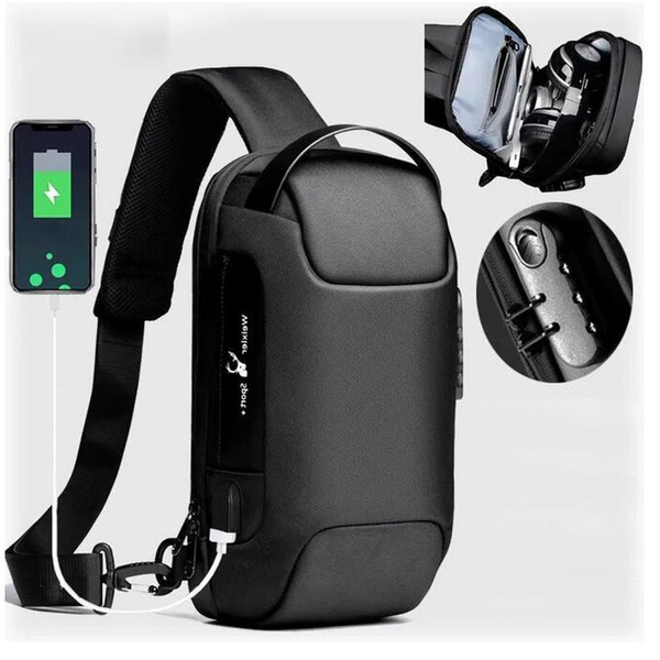 Shoulder Bag for Men Waterproof USB Male Crossbody Bag Anti-Theft Travel  Messenger Chest Sling Bag
