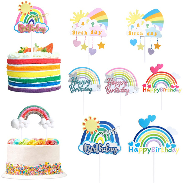 1 Pc Paillettes Arc En Ciel Joyeux Anniversaire Gateau Topper Etoile Soleil Nuage Gateau Decoration Bebe Douche Enfants Adulte Fete D Anniversaire Fournitures Wish
